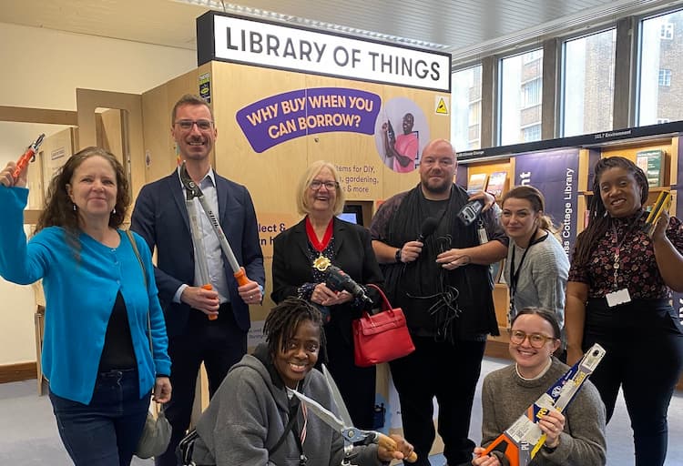 Staff members and councillors welcoming the library of things